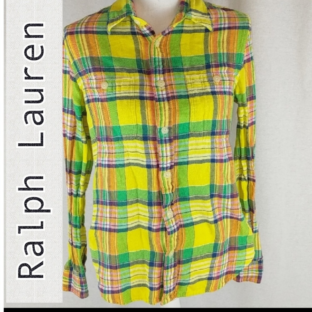Ralph Lauren Polo Button Up top plaid bright 10